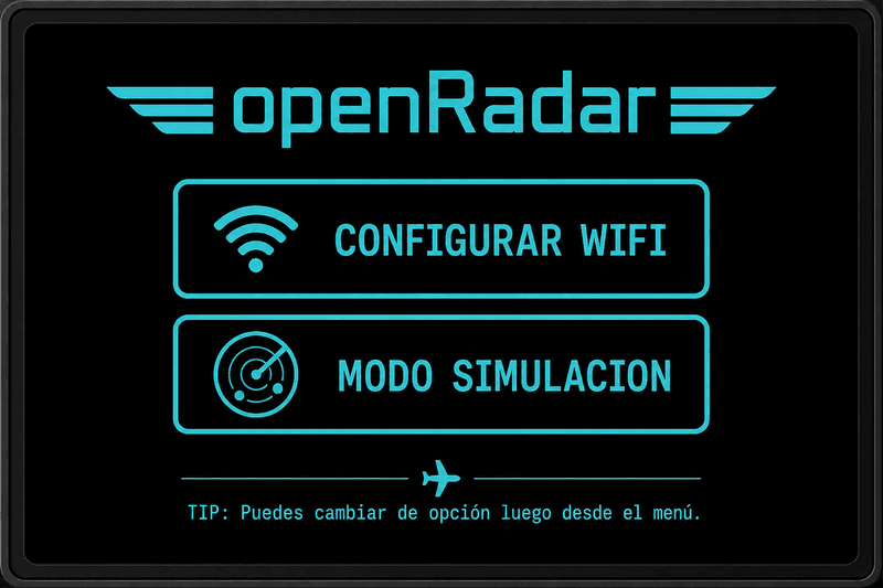 Pantalla de arranque: CONFIGURAR WIFI o MODO SIMULACION